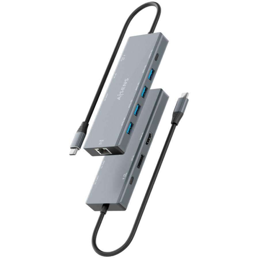 Docking USB Tipo-C Aisens ASUC-9P051-GR/ 1xDisplayPort/ 1xHDMI 4K/ 4xUSB/ 1xUSB Tipo-C/ 1xRJ45/ 1xUSB Tipo-C PD/ Gris