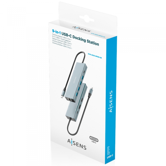 Docking USB Tipo-C Aisens ASUC-9P051-GR/ 1xDisplayPort/ 1xHDMI 4K/ 4xUSB/ 1xUSB Tipo-C/ 1xRJ45/ 1xUSB Tipo-C PD/ Gris