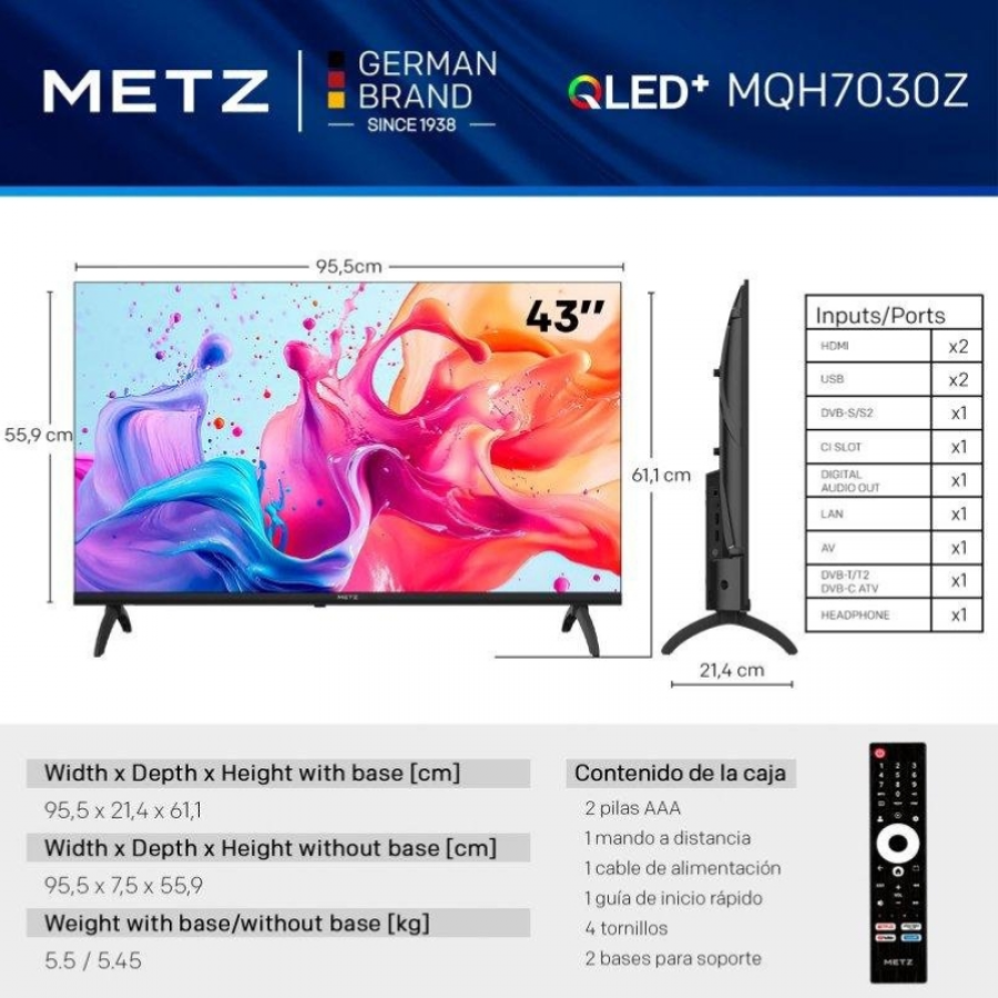Televisor Metz QLED 43MQH7030Z 43'/ Full HD/ Smart TV/ WiFi
