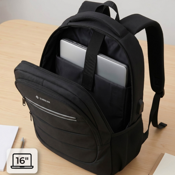 Mochila Subblim City Plus 26L Backpack para Portátiles hasta 16'/ Puerto USB/ Negra