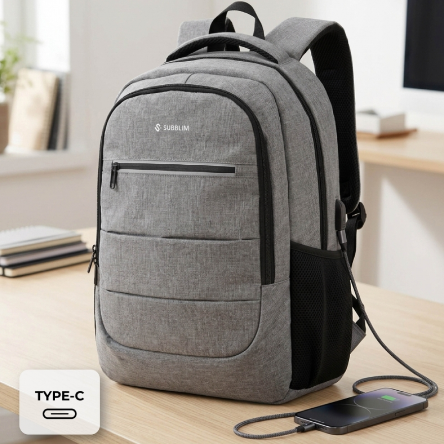 Mochila Subblim City Plus Backpack para Portátiles hasta 16'/ Puerto USB/ Gris