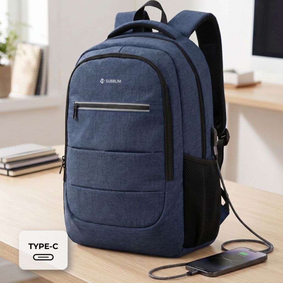 Mochila Subblim City Plus Backpack para Portátiles hasta 16'/ Puerto USB/ Azul