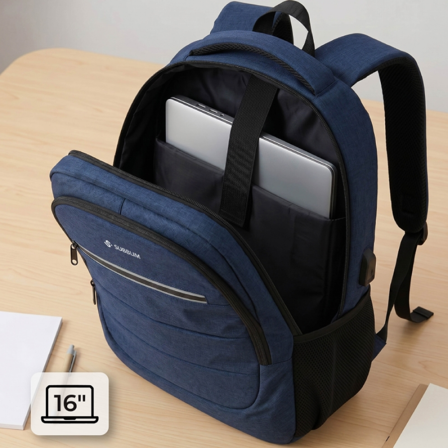 Mochila Subblim City Plus Backpack para Portátiles hasta 16'/ Puerto USB/ Azul