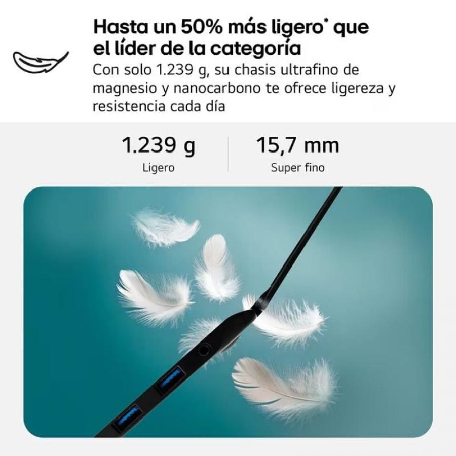 Portátil LG Gram 16Z90TL-V.AZ85BN Intel Core Ultra 7-258V/ 32GB/ 512GB SSD/ 16'/ Win11 Pro