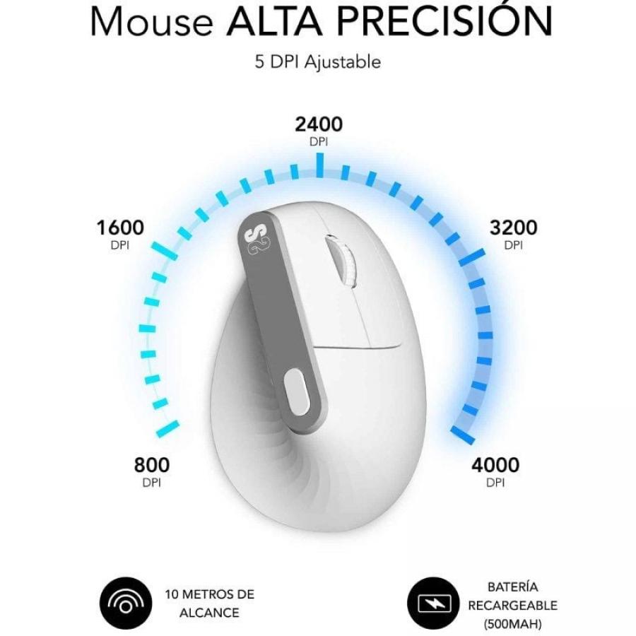 Ratón Vertical Inalámbrico Subblim Nature Vertical Ergo Dual Battery/ Batería Recargable/ Hasta 4000 DPI/ Blanco