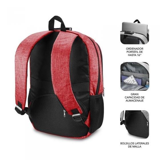 Mochila Subblim Urban Lock para Portátiles hasta 16'/ Puerto USB/ Antirrobo/ Roja
