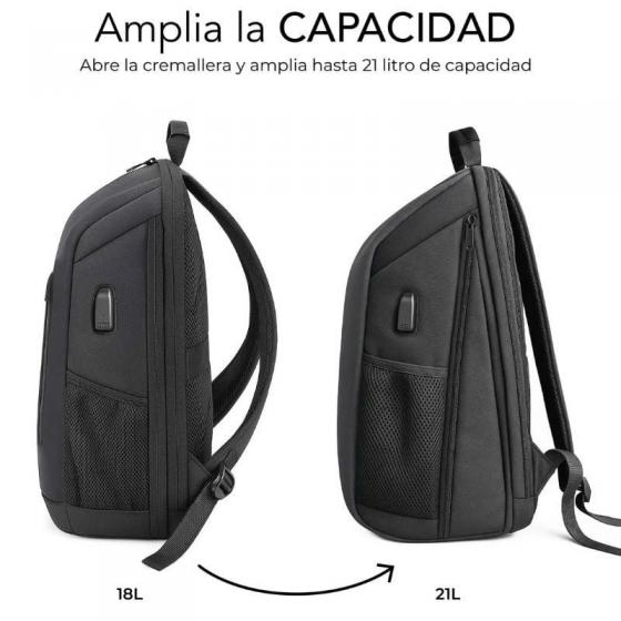 Mochila Subblim Xpand Air Padding Backpack para Portátiles hasta 15.6'/ 21L/ Puerto USB/ Negro