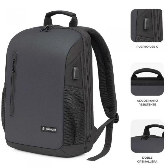 Mochila Subblim Xpand Air Padding Backpack para Portátiles hasta 15.6'/ 21L/ Puerto USB/ Negro