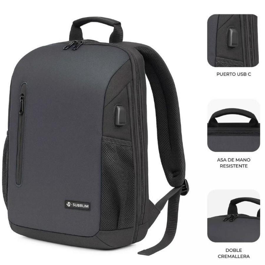 Mochila Subblim Xpand Air Padding Backpack para Portátiles hasta 15.6'/ 21L/ Puerto USB/ Negro