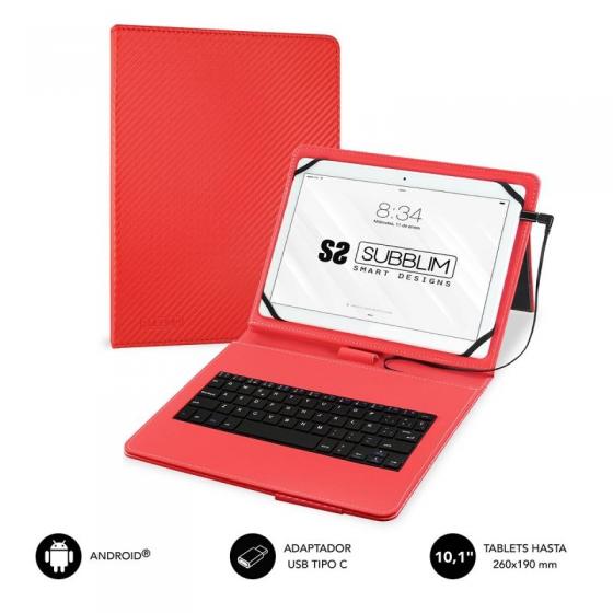 Funda con Teclado Subblim Keytab Pro USB para Tablets de 10.1'/ Roja