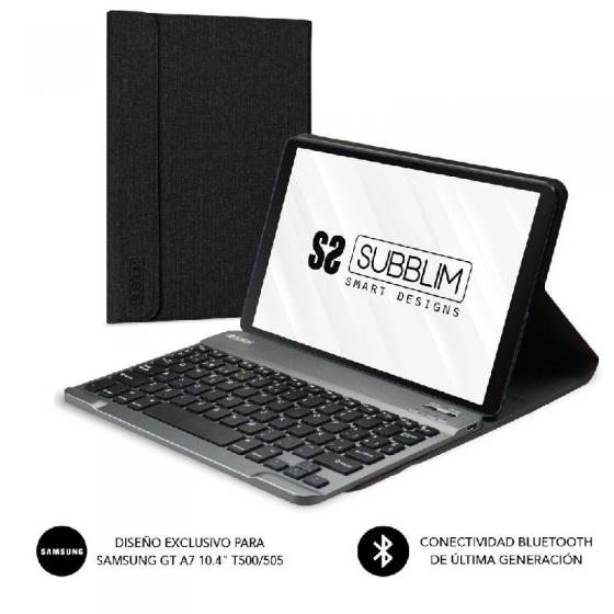 Funda con Teclado KeyTab Pro Bluetooth para Tablets Samsung GT A7 T500/505 de 10.4'/ Negra