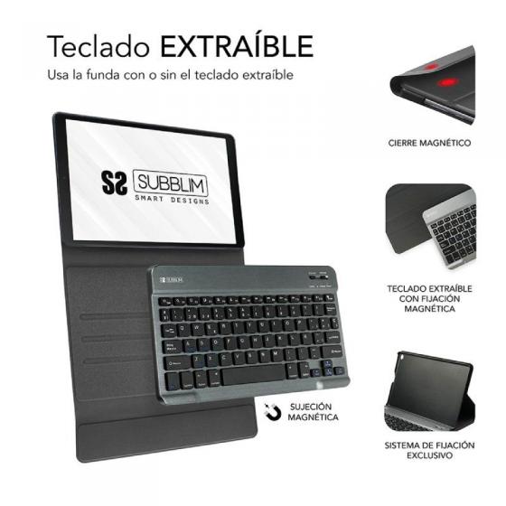 Funda con Teclado KeyTab Pro Bluetooth para Tablets Samsung GT A7 T500/505 de 10.4'/ Negra - Imagen 2