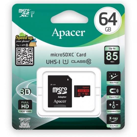 Tarjeta de Memoria Apacer 64GB XC UHS 1 con Adaptador Clase 10 85MBs