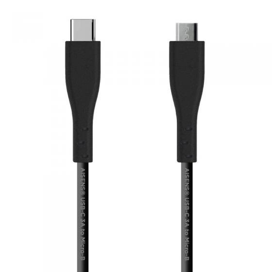 Cable USB 2.0 Aisens A107-0349/ USB Tipo-C Macho - MicroUSB Macho/ 1m/ Negro