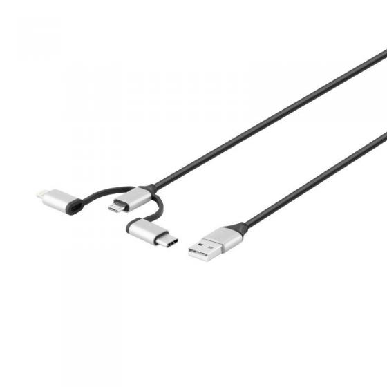 CABLE USB (NO MFI) GRAB'N GO GNG-238 - 2A - CONECTORES USB A TIPO-C MACHO/MICROUSB MACHO / LIGHTNING MACHO - COLOR METAL SHELL -