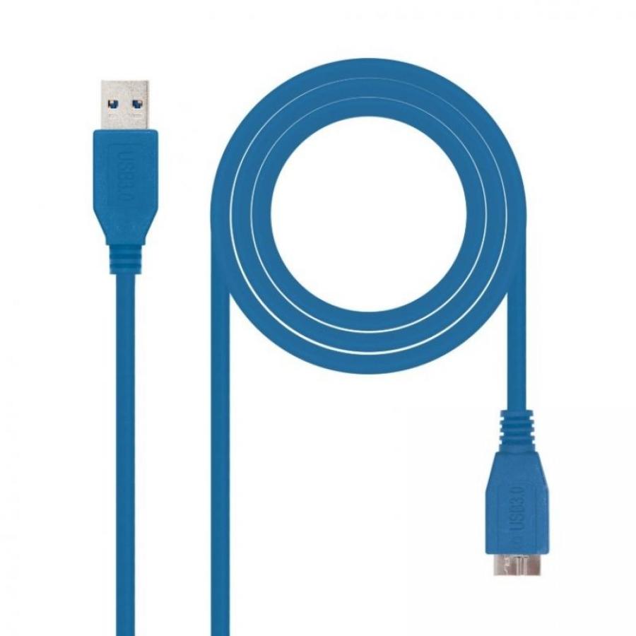CABLE USB 3.0 NANOCABLE 10.01.1101-BL - CONECTORES USB A/M-MICRO B/M - 1M - AZUL - Imagen 2