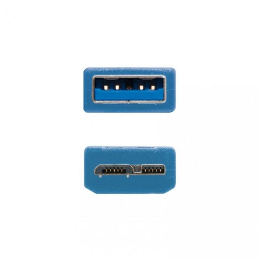 CABLE USB 3.0 NANOCABLE 10.01.1101-BL - CONECTORES USB A/M-MICRO B/M - 1M - AZUL - Imagen 3