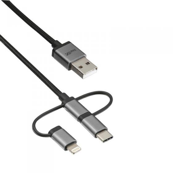 CABLE USB 3 EN 1 TRUST URBAN - CONECTORES MICRO USB / USB TIPO-C Y LIGHTNING - MAX.18W - 480MBPS - 1M