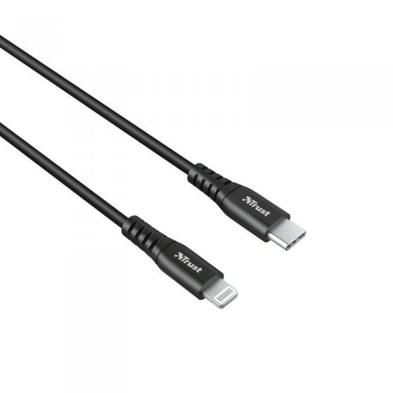 Cable USB 2.0 Trust Ndura 23569/ USB Tipo-C Macho - Lightning Macho/ 1m/ Negro