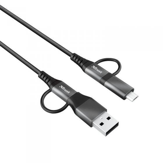Cable USB Trust Keyla/ USB Macho + MicroUSB Macho - USB Macho/ 1m/ Negro