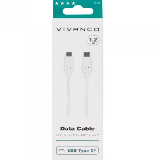 Cable USB 2.0 Tipo-C Vivanco 37561/ USB Tipo-C Macho - USB Tipo-C Macho/ 1,2m/ Blanco