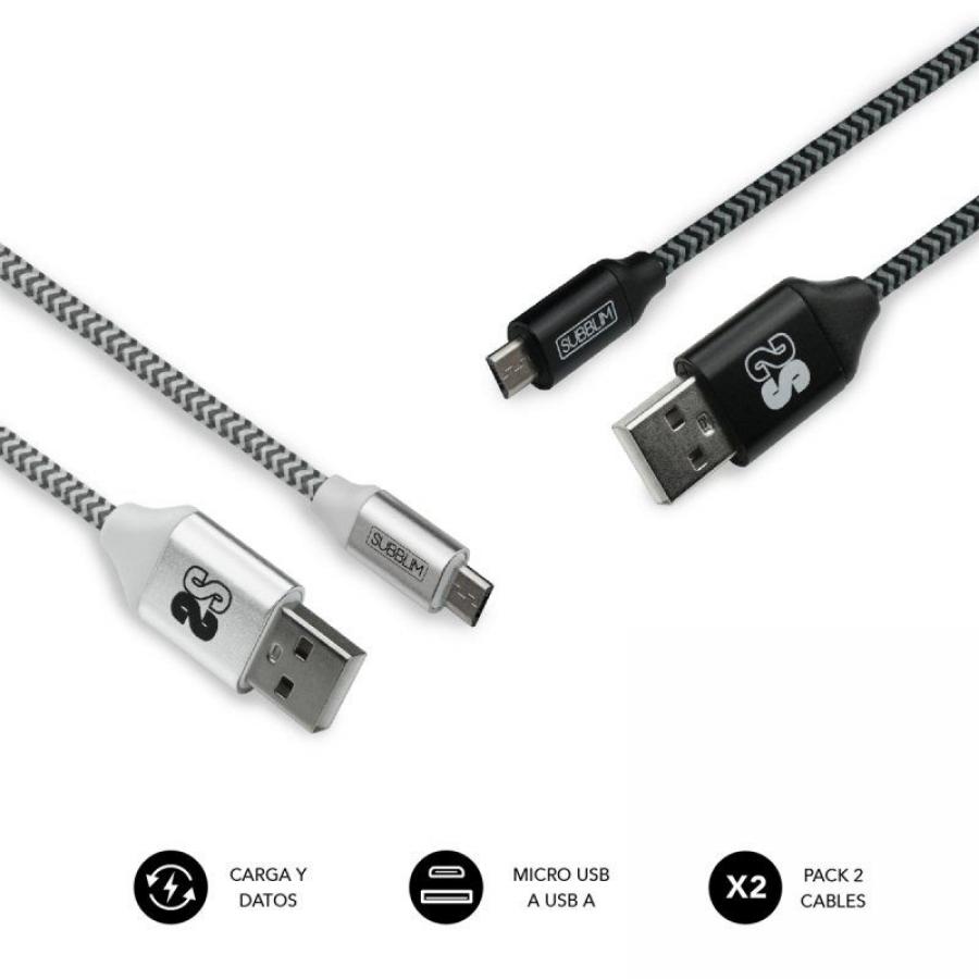 Cable USB 2.0 Subblim SUB-CAB-1MU001 Pack 2/ MicroUSB Macho - USB Macho/ 1m/ Negro y Plata - Imagen 2