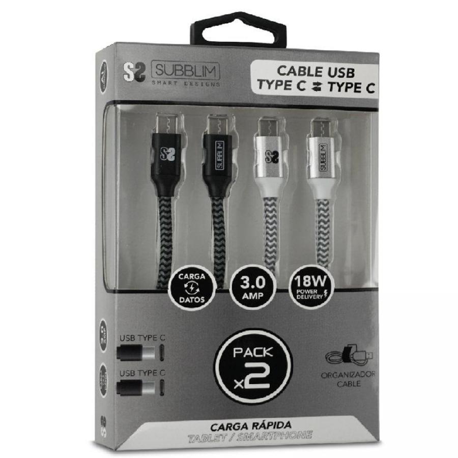 Cable USB 2.0 Tipo-C Subblim SUB-CAB-4CC001 Pack 2/ USB Tipo-C Macho - USB Tipo-C Macho/ 1m/ Negro y Plata - Imagen 1