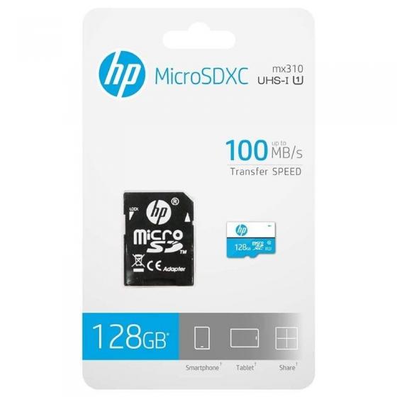 Tarjeta de Memoria HP HFUD128-1U1BA 128GB microSD XC con Adaptador/ Clase 10/ 100MBs