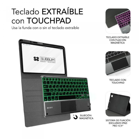 Funda con Teclado Subblim Keytab Pro BL Bluetooth Touchpad para iPad Pro 12.9' 2021-20/ Negra