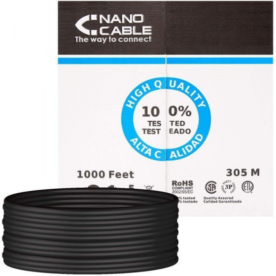 Bobina de Cable RJ45 UTP Nanocable 10.20.0504-EXT-BK/ 305m/ Negro