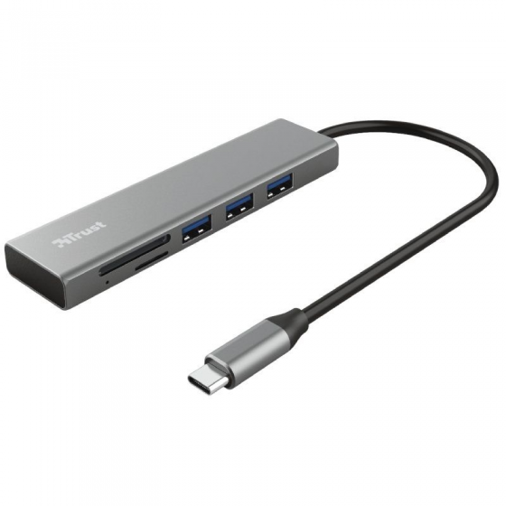 Hub USB 3.2 Tipo-C Trust Halyx/ 3 Puertos USB/ 1 Lector Tarjetas SD/ Gris
