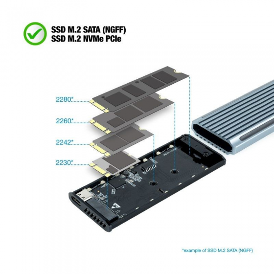 Caja Externa para Disco SSD M.2 NVMe TooQ TQE-2221G USB 3.1 Gen2 Sin tornillos