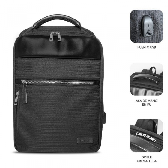 Mochila Subblim Business V2 AP Backpack para Portátiles hasta 15.6'/ Puerto USB/ Negra