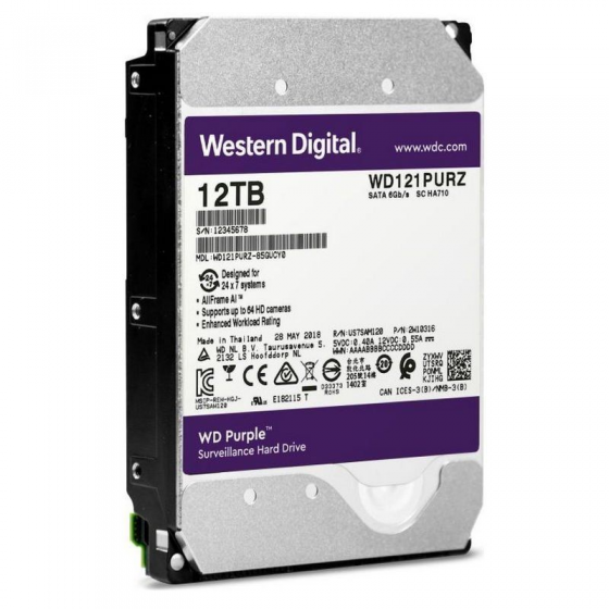Disco Duro Western Digital WD Purple Surveillance 12TB/ 3.5'/ SATA III/ 256MB