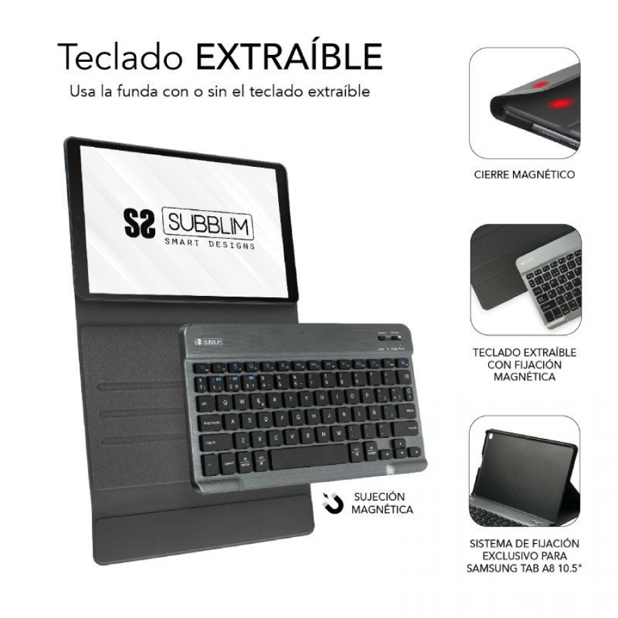 Funda con Teclado Subblim KeyTab Pro BT para Tablets Samsung Galaxy A8 X200/205/ Negra - Imagen 4