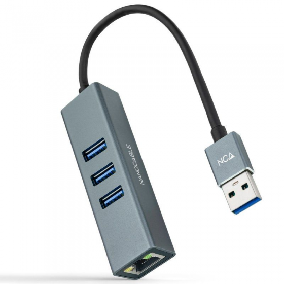 Hub USB 3.0 Nanocable 10.03.0407 3 Puertos USB 1 RJ45 Gris