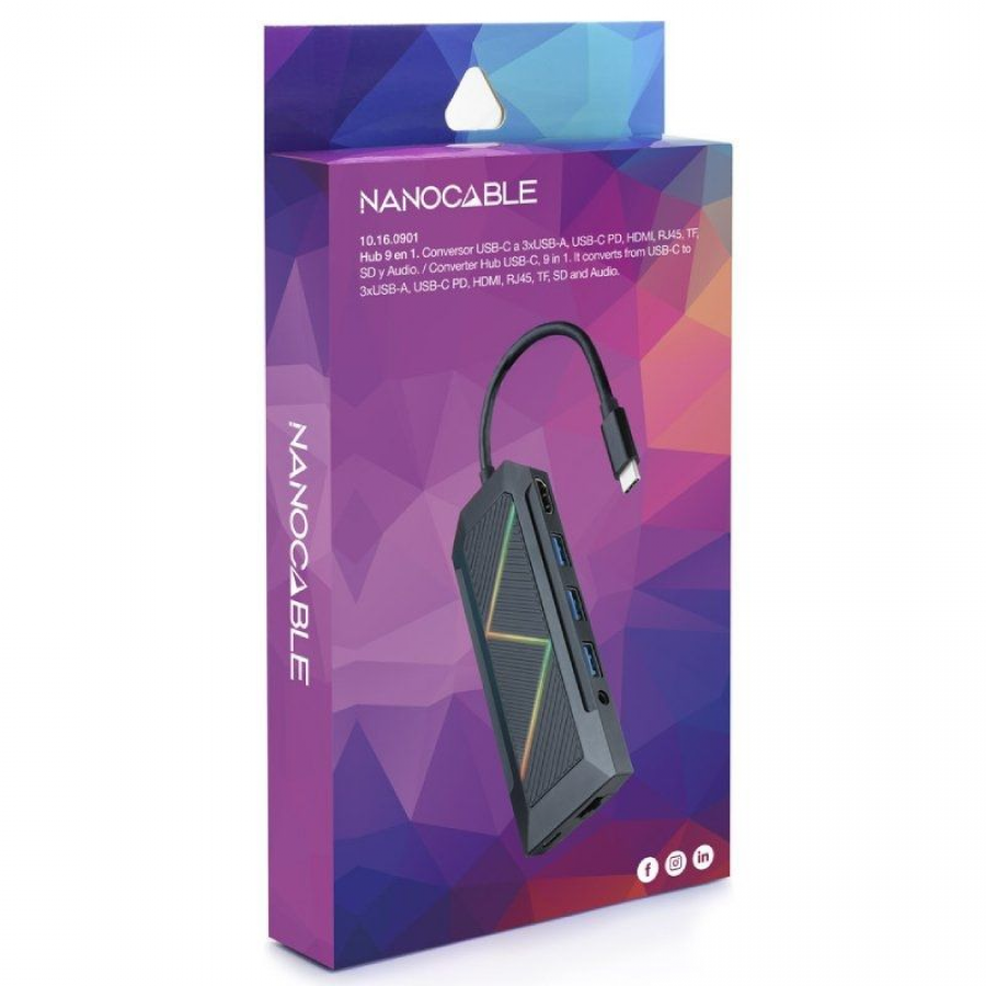 Hub USB 3.0 Nanocable 10.16.0901/ 4 Puertos USB/ RJ45/ Negro - Imagen 2