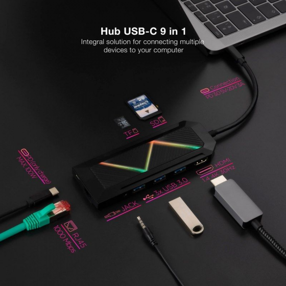 Hub USB 3.0 Nanocable 10.16.0901 4 Puertos USB RJ45 Negro