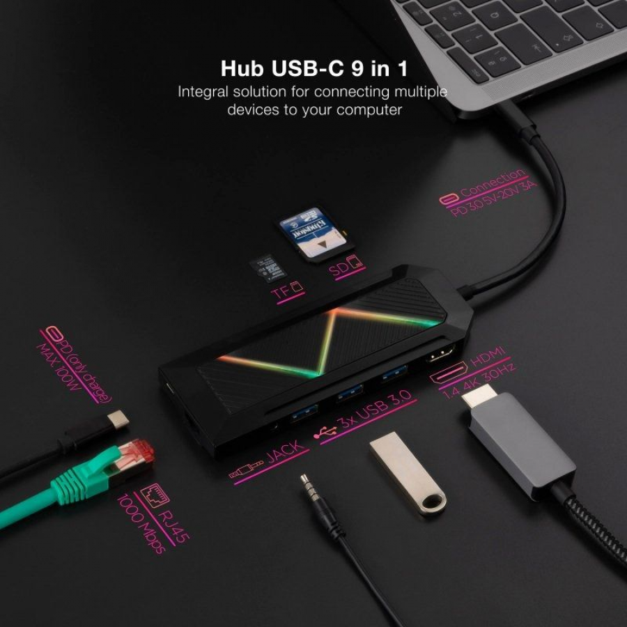 Hub USB 3.0 Nanocable 10.16.0901/ 4 Puertos USB/ RJ45/ Negro - Imagen 3