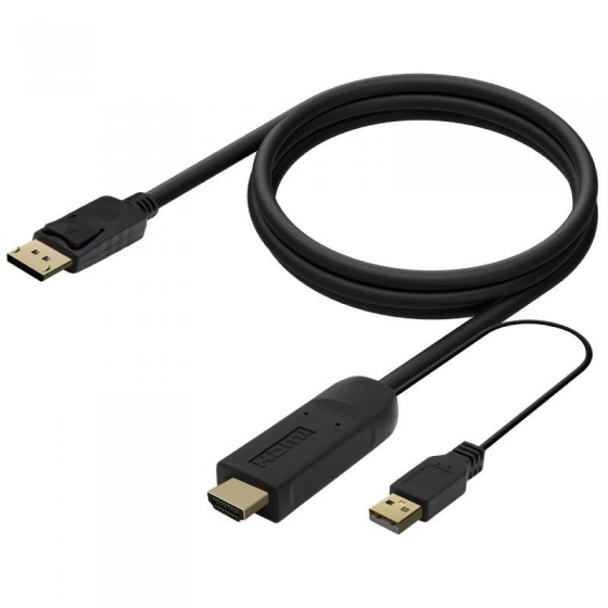 Cable Conversor Aisens A122-0641 Displayport Macho - HDMI Macho - USB Macho 10cm + 1.8m Negro