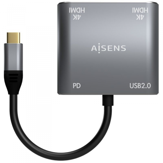 Adaptador USB Tipo-C Aisens A109-0625 2x HDMI Hembra - VGA Hembra - USB Tipo-C Macho - USB Hembra - USB Tipo-C Hembra