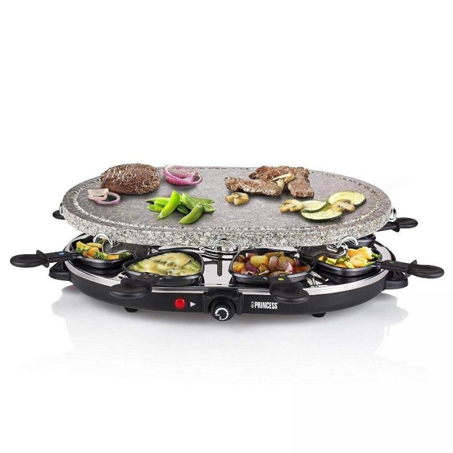 RACLETTE PRINCESS 162720 STONE 8 OVAL STONE GRILL PARTY - 1200W - PARRILA DE PIEDRA - TERMOSTATO REGULABLE - 8 SARTENES - BASE A