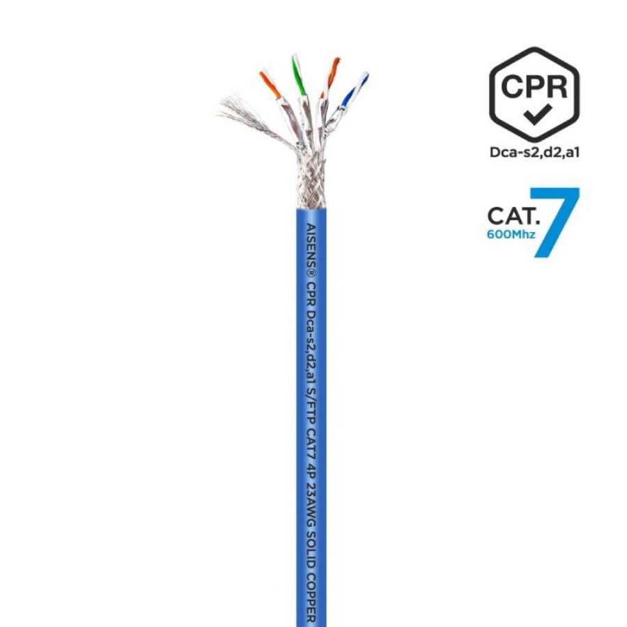 Bobina de Cable RJ45 SFTP AWG23 Aisens A146-0664 Cat.7/ 100m/ Azul