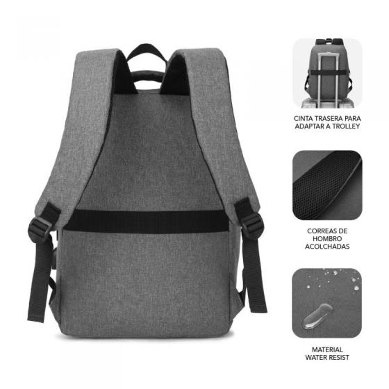 Mochila Subblim City Backpack para Portátiles hasta 15.6'/ Puerto USB/ Gris - Imagen 3