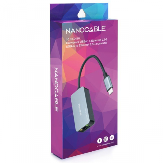 Adaptador RJ45 Nanocable 10.03.0410/ USB Tipo-C Macho - RJ45 Hembra