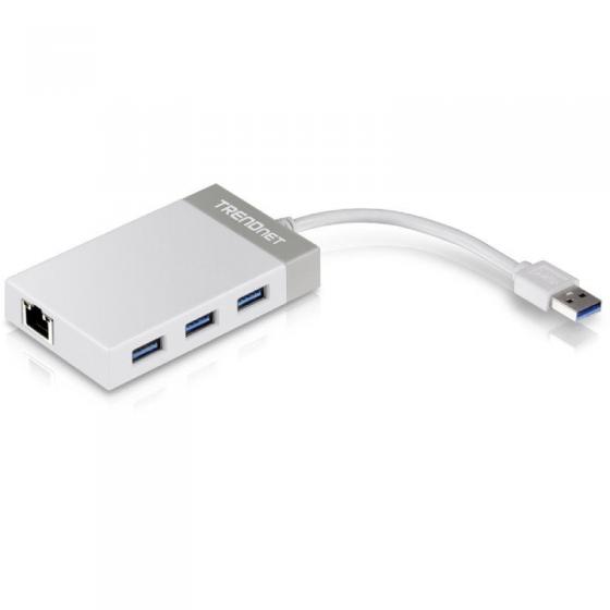 Hub USB 3.0 Trendnet TU3-ETGH3/ 3xUSB/ 1xRJ45/ Blanco y Gris