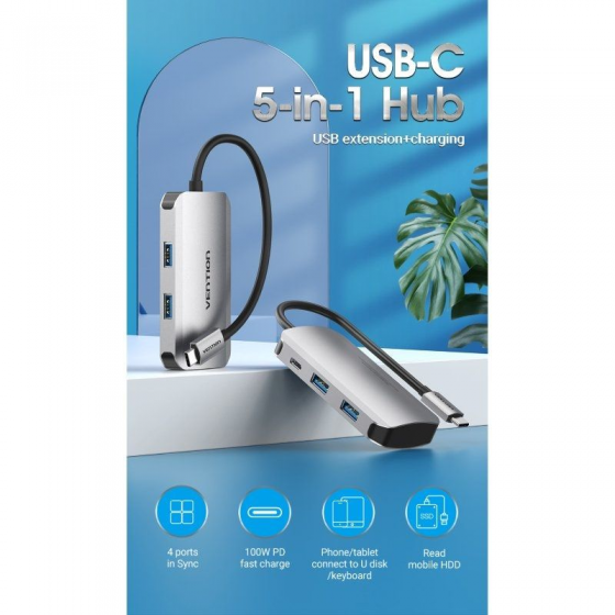 Hub USB Tipo-C Vention TNBHB/ 4xUSB
