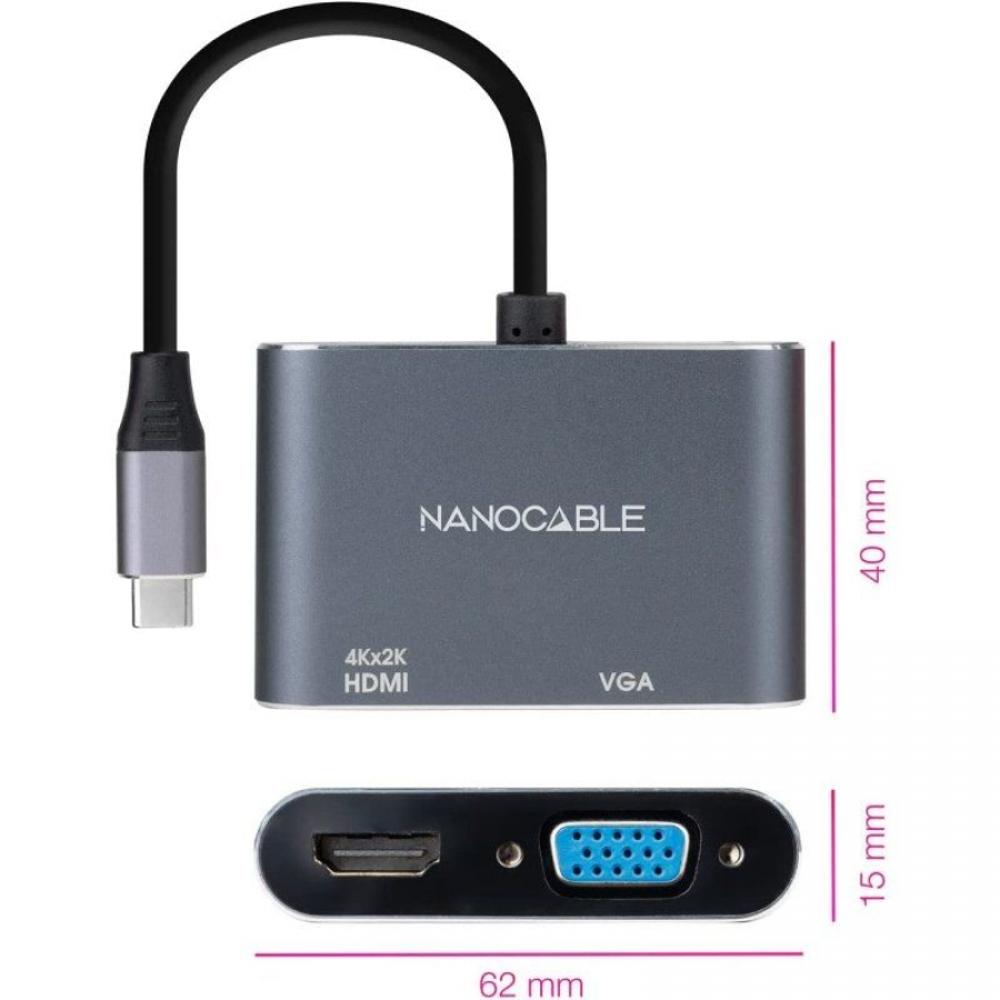 Conversor Nanocable 10.16.4303/ HDMI Hembra - VGA Hembra/ 15cm/ Gris