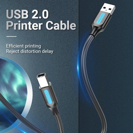 Cable USB 2.0 Impresora Vention COQBG/ USB Macho - USB Macho/ 1.5m/ Negro