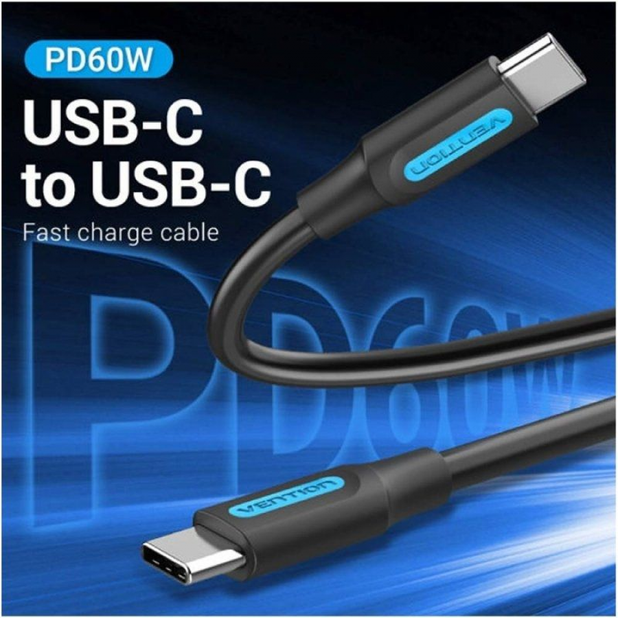 Cable USB 2.0 Tipo-C Vention COSBD/ USB Tipo-C Macho - USB Tipo-C Macho/ 50cm/ Negro